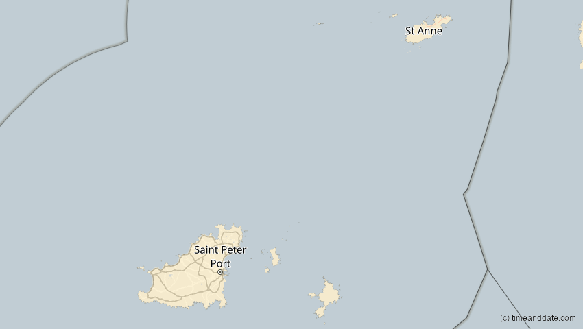 A map of Guernsey, showing the path of the 21. Apr 2069 Partielle Sonnenfinsternis