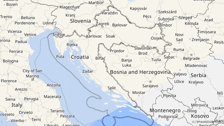 A map of Kroatien, showing the path of the 21. Apr 2069 Partielle Sonnenfinsternis