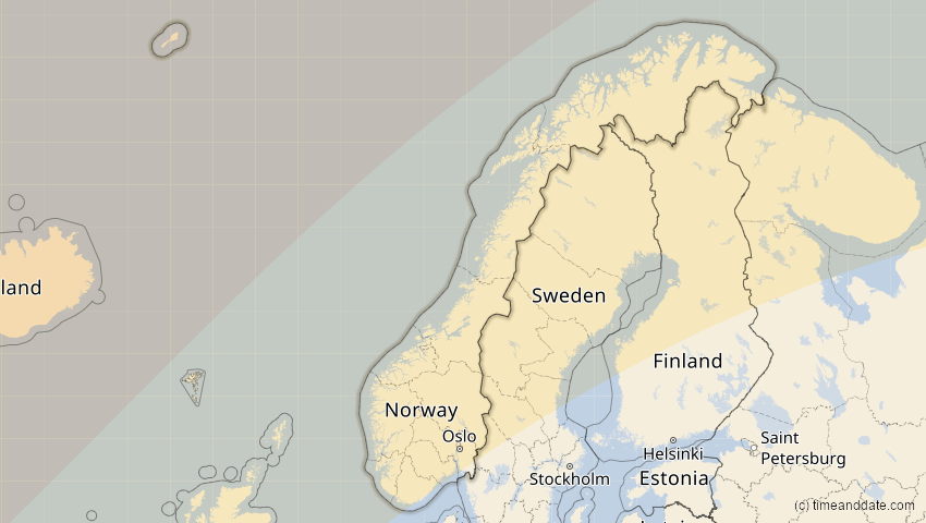 A map of Norwegen, showing the path of the 21. Apr 2069 Partielle Sonnenfinsternis