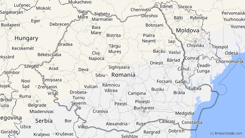 A map of Rumänien, showing the path of the 21. Apr 2069 Partielle Sonnenfinsternis