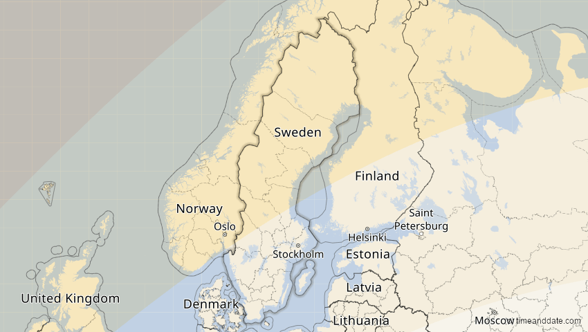A map of Schweden, showing the path of the 21. Apr 2069 Partielle Sonnenfinsternis