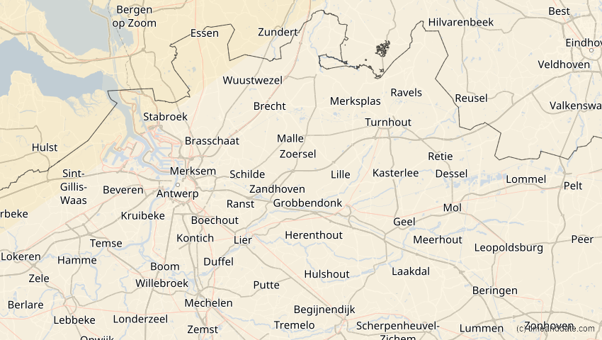 A map of Antwerpen, Belgien, showing the path of the 21. Apr 2069 Partielle Sonnenfinsternis