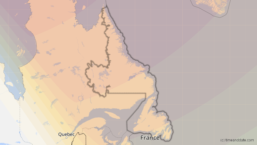 A map of Neufundland und Labrador, Kanada, showing the path of the 21. Apr 2069 Partielle Sonnenfinsternis