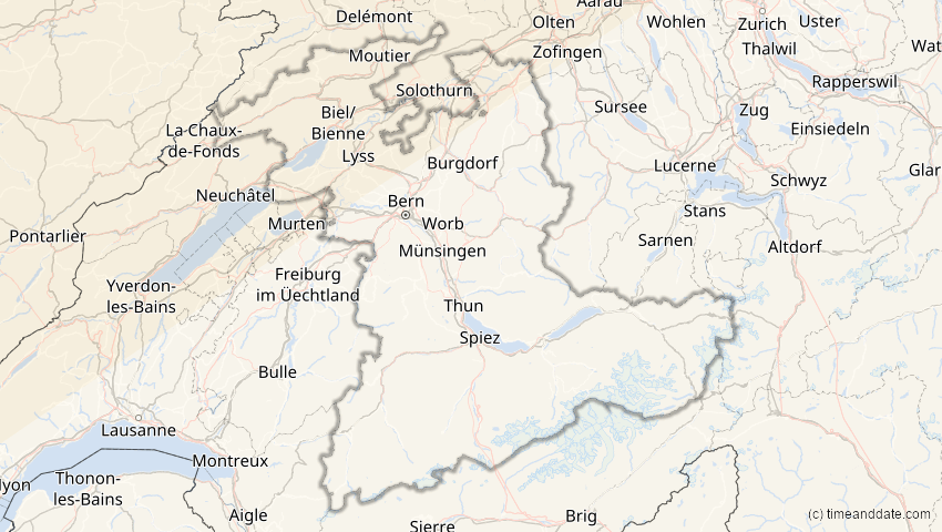 A map of Bern, Schweiz, showing the path of the 21. Apr 2069 Partielle Sonnenfinsternis