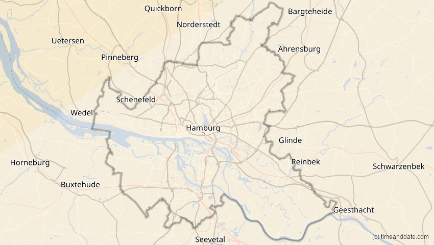 A map of Hamburg, Deutschland, showing the path of the 21. Apr 2069 Partielle Sonnenfinsternis