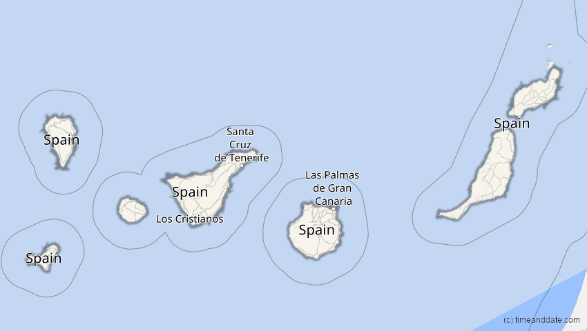 A map of Kanarische Inseln, Spanien, showing the path of the 21. Apr 2069 Partielle Sonnenfinsternis