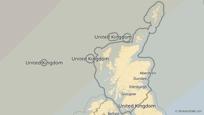 A map of Schottland, Großbritannien, showing the path of the 21. Apr 2069 Partielle Sonnenfinsternis