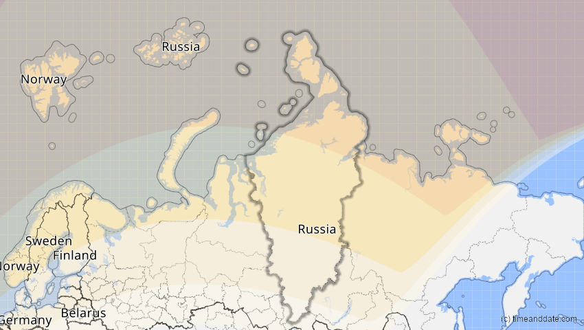 A map of Krasnojarsk, Russland, showing the path of the 21. Apr 2069 Partielle Sonnenfinsternis