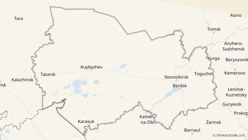 A map of Nowosibirsk, Russland, showing the path of the 21. Apr 2069 Partielle Sonnenfinsternis