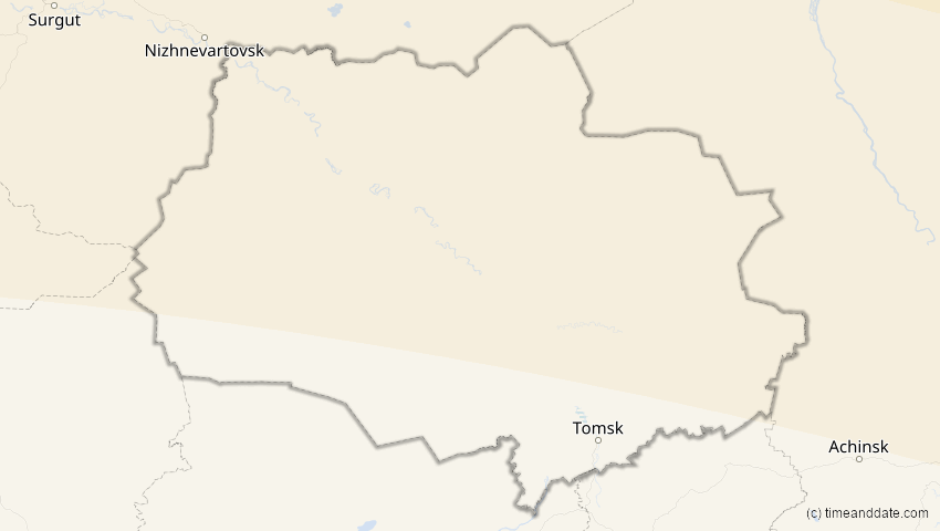 A map of Tomsk, Russland, showing the path of the 21. Apr 2069 Partielle Sonnenfinsternis