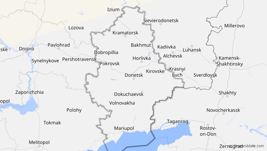 A map of Donezk, Ukraine, showing the path of the 21. Apr 2069 Partielle Sonnenfinsternis