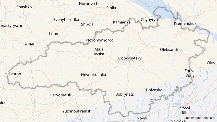 A map of Kirowohrad, Ukraine, showing the path of the 21. Apr 2069 Partielle Sonnenfinsternis
