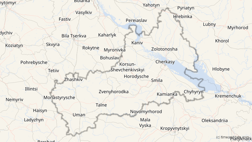 A map of Tscherkassy, Ukraine, showing the path of the 21. Apr 2069 Partielle Sonnenfinsternis