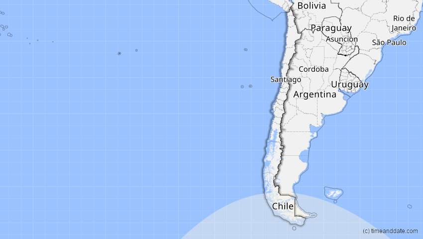 A map of Chile, showing the path of the 20. Mai 2069 Partielle Sonnenfinsternis