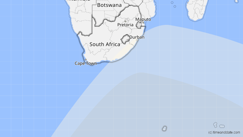 A map of Südafrika, showing the path of the 15. Okt 2069 Partielle Sonnenfinsternis
