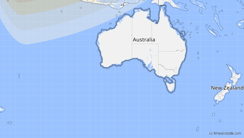 A map of Australien, showing the path of the 11. Apr 2070 Totale Sonnenfinsternis