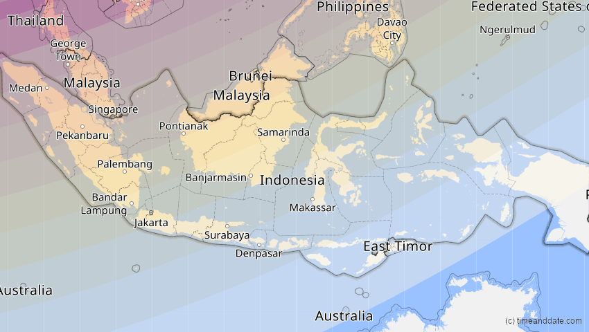 A map of Indonesien, showing the path of the 11. Apr 2070 Totale Sonnenfinsternis