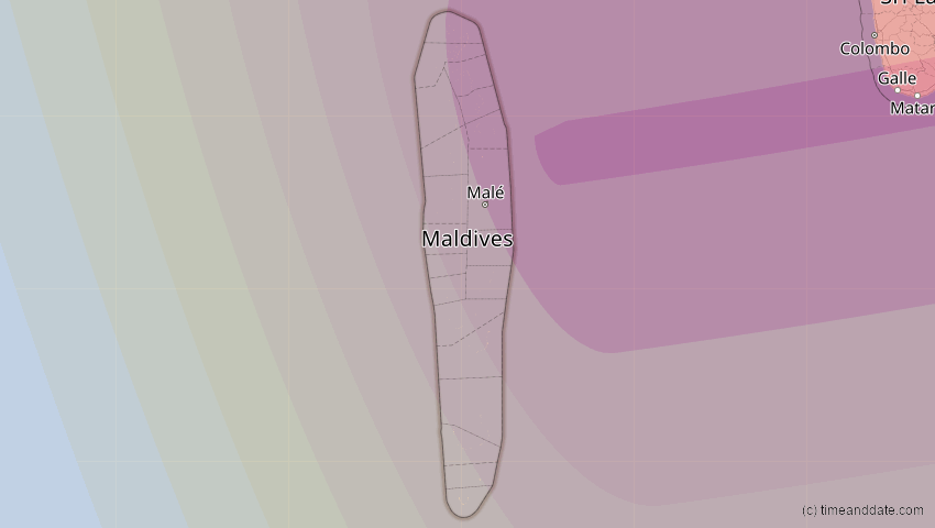 A map of Malediven, showing the path of the 11. Apr 2070 Totale Sonnenfinsternis