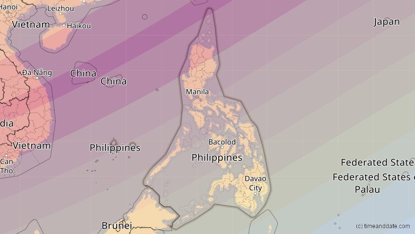 A map of Philippinen, showing the path of the 11. Apr 2070 Totale Sonnenfinsternis