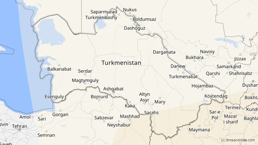 A map of Turkmenistan, showing the path of the 11. Apr 2070 Totale Sonnenfinsternis