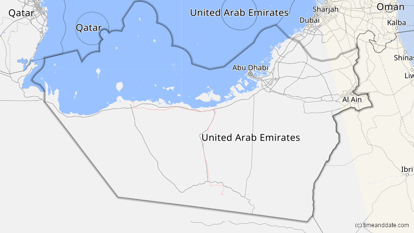 A map of Abu Dhabi, Vereinigte Arabische Emirate, showing the path of the 11. Apr 2070 Totale Sonnenfinsternis