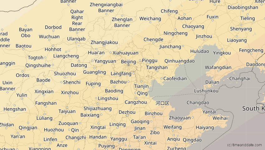 A map of Hebei, China, showing the path of the 11. Apr 2070 Totale Sonnenfinsternis