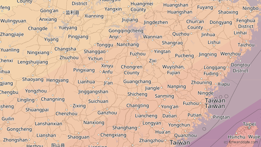 A map of Jiangxi, China, showing the path of the 11. Apr 2070 Totale Sonnenfinsternis