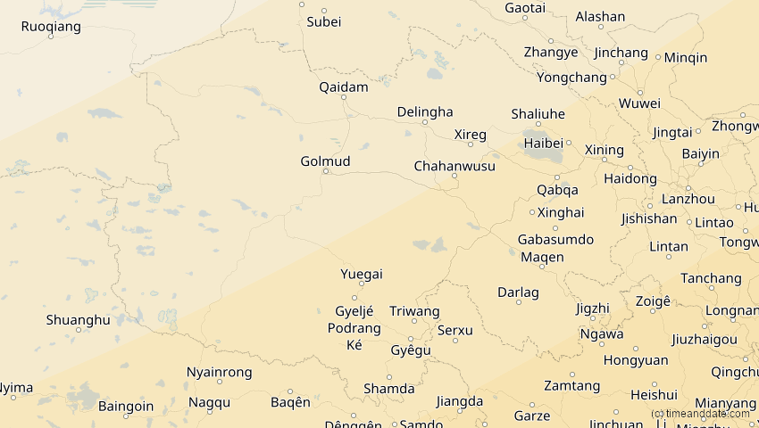 A map of Qinghai, China, showing the path of the 11. Apr 2070 Totale Sonnenfinsternis