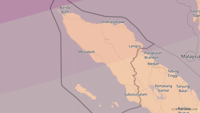 A map of Aceh, Indonesien, showing the path of the 11. Apr 2070 Totale Sonnenfinsternis