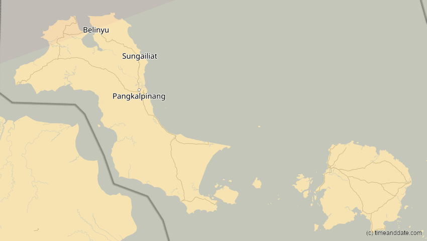 A map of Bangka-Belitung, Indonesien, showing the path of the 11. Apr 2070 Totale Sonnenfinsternis