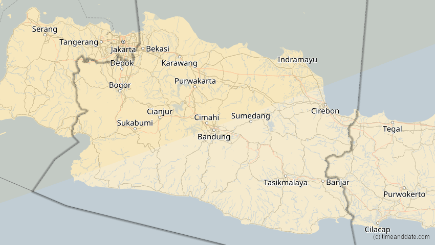 A map of Jawa Barat, Indonesien, showing the path of the 11. Apr 2070 Totale Sonnenfinsternis