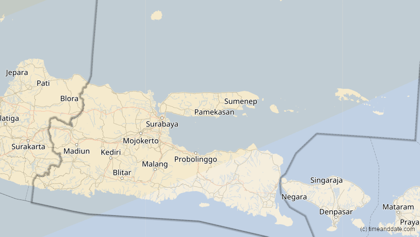 A map of Jawa Timur, Indonesien, showing the path of the 11. Apr 2070 Totale Sonnenfinsternis