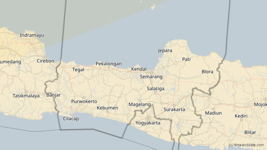 A map of Jawa Tengah, Indonesien, showing the path of the 11. Apr 2070 Totale Sonnenfinsternis