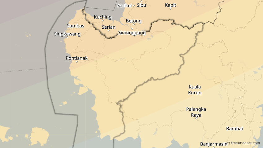 A map of Kalimantan Barat, Indonesien, showing the path of the 11. Apr 2070 Totale Sonnenfinsternis