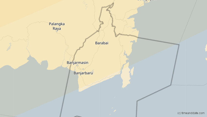 A map of Kalimantan Selatan, Indonesien, showing the path of the 11. Apr 2070 Totale Sonnenfinsternis
