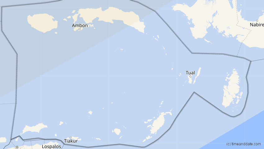 A map of Maluku, Indonesien, showing the path of the 11. Apr 2070 Totale Sonnenfinsternis