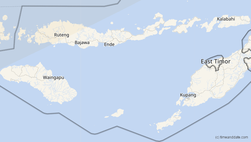 A map of Nusa Tenggara Timur, Indonesien, showing the path of the 11. Apr 2070 Totale Sonnenfinsternis