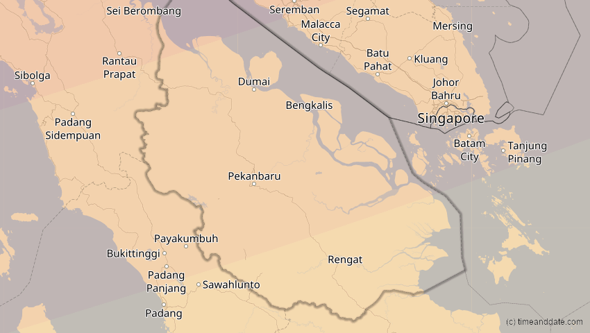 A map of Riau, Indonesien, showing the path of the 11. Apr 2070 Totale Sonnenfinsternis