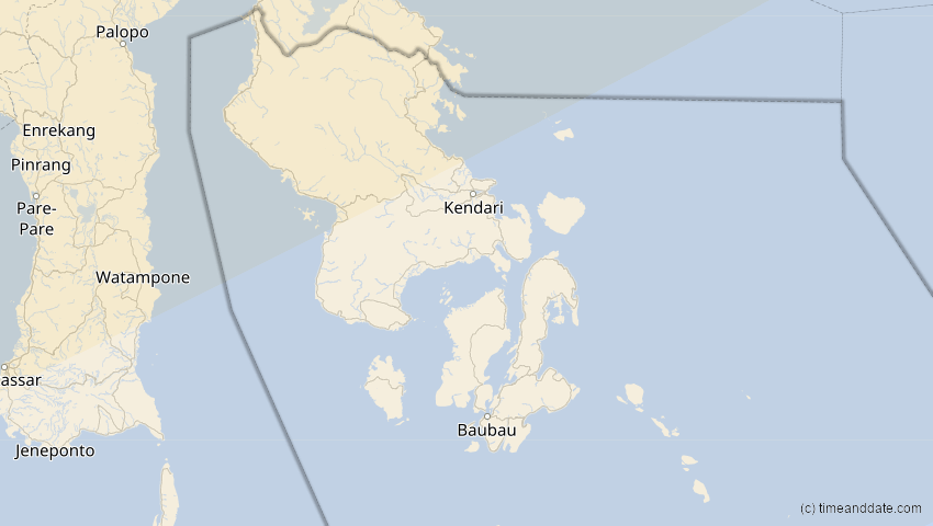 A map of Sulawesi Tenggara, Indonesien, showing the path of the 11. Apr 2070 Totale Sonnenfinsternis