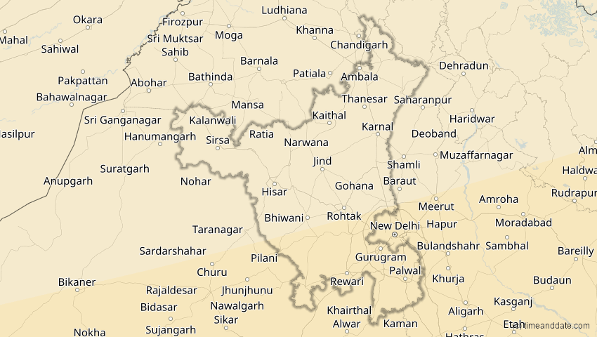 A map of Haryana, Indien, showing the path of the 11. Apr 2070 Totale Sonnenfinsternis
