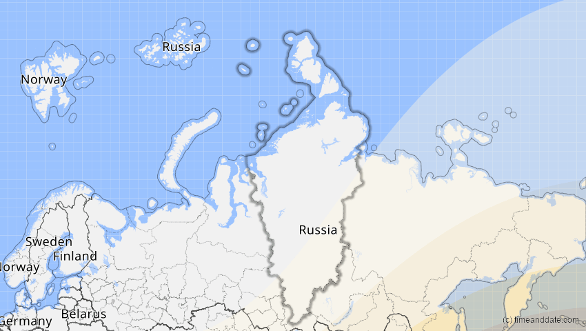 A map of Krasnojarsk, Russland, showing the path of the 11. Apr 2070 Totale Sonnenfinsternis