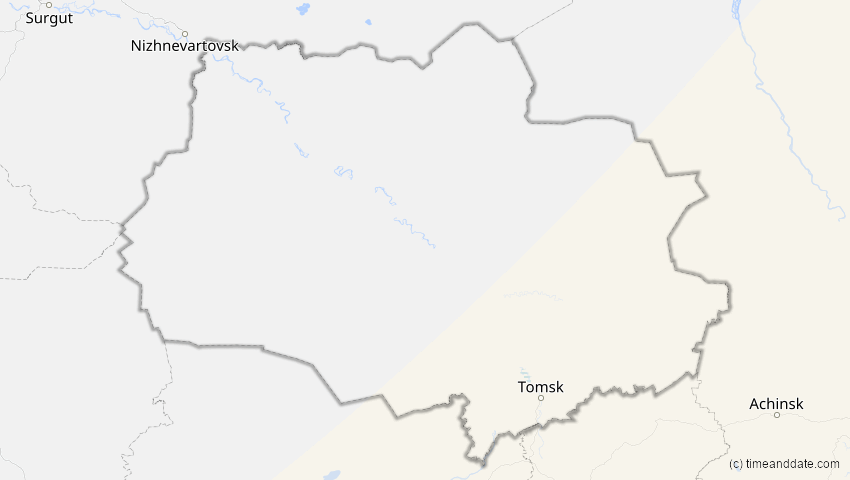 A map of Tomsk, Russland, showing the path of the 11. Apr 2070 Totale Sonnenfinsternis