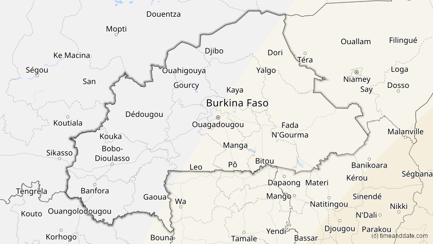 A map of Burkina Faso, showing the path of the 4. Okt 2070 Ringförmige Sonnenfinsternis