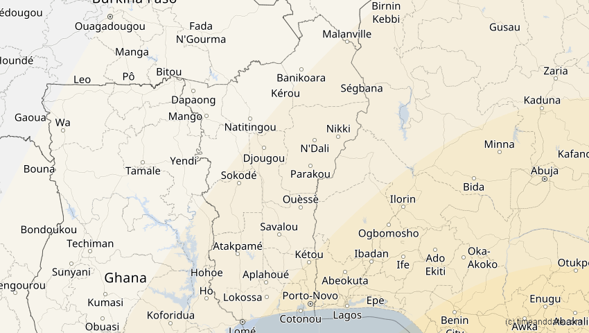 A map of Benin, showing the path of the 4. Okt 2070 Ringförmige Sonnenfinsternis