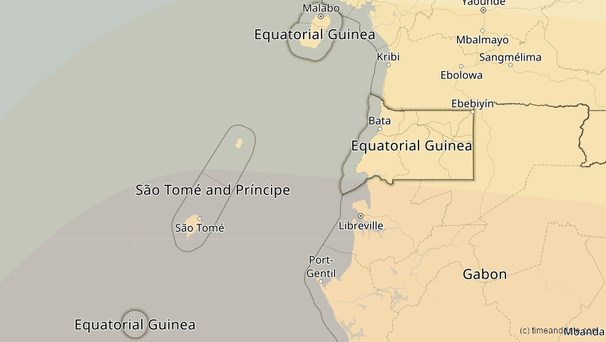 A map of Äquatorialguinea, showing the path of the 4. Okt 2070 Ringförmige Sonnenfinsternis