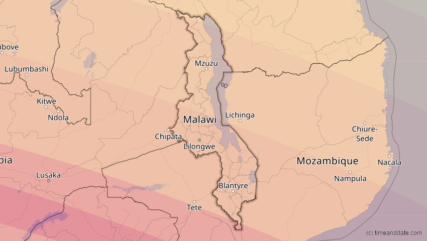 A map of Malawi, showing the path of the 4. Okt 2070 Ringförmige Sonnenfinsternis