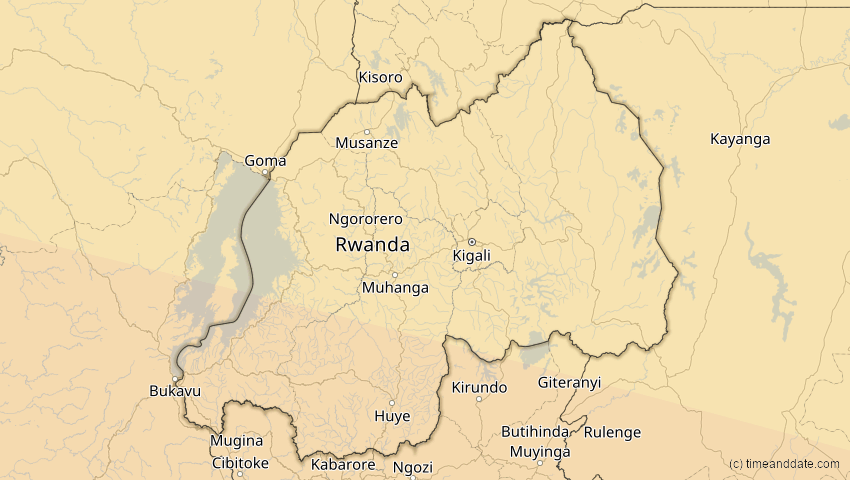 A map of Ruanda, showing the path of the 4. Okt 2070 Ringförmige Sonnenfinsternis