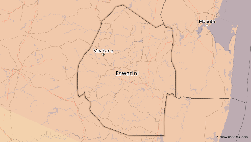 A map of Eswatini, showing the path of the 4. Okt 2070 Ringförmige Sonnenfinsternis