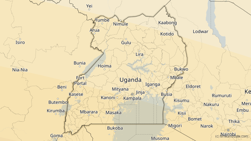 A map of Uganda, showing the path of the 4. Okt 2070 Ringförmige Sonnenfinsternis