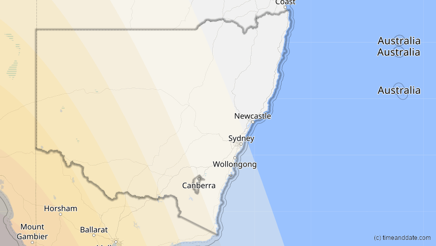 A map of New South Wales, Australien, showing the path of the 4. Okt 2070 Ringförmige Sonnenfinsternis